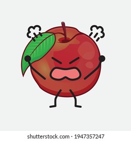 Ilustración vectorial del personaje de la fruta nectarina con cara linda, manos simples y líneas de la pierna en fondo aislado. Estilo de dibujo animado plano.