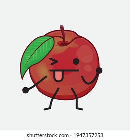 Vector Illustration of Nectarine Fruit Character with cute face, simple hands and leg line art on Isolated Background. Flat cartoon doodle style.