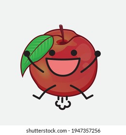 Vector Illustration of Nectarine Fruit Character with cute face, simple hands and leg line art on Isolated Background. Flat cartoon doodle style.