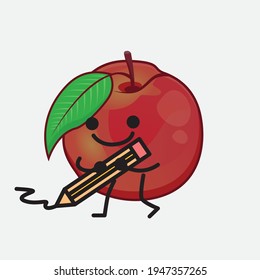 Vector Illustration of Nectarine Fruit Character with cute face, simple hands and leg line art on Isolated Background. Flat cartoon doodle style.