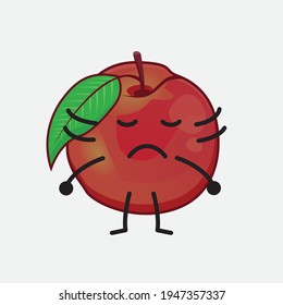 Vector Illustration of Nectarine Fruit Character with cute face, simple hands and leg line art on Isolated Background. Flat cartoon doodle style.