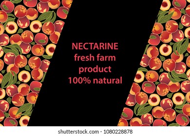 vector illustration of nectarine and leaf design background black and fruit and text fresh farm product 100% natural EPS10