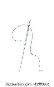 A vector illustration of a needle with blue thread