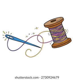 Vektorgrafik von Nadel und Faden Clipart Cartoon-Stil isoliert geeignet für Nähen Handwerk Textil DIY-Projekt oder Bildungs kreative Kunstwerke