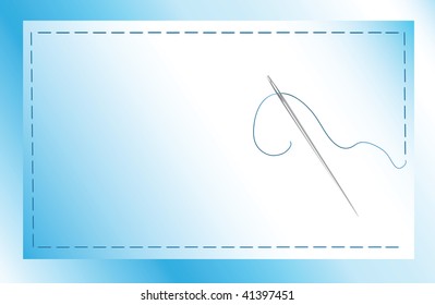 A vector illustration of a needle and thread sewing a patch onto fabric with copy space