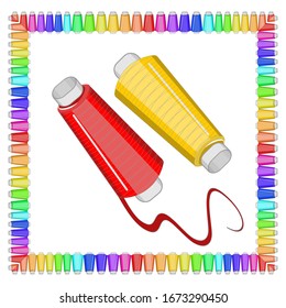 Vector illustration for a needlework project - set of colored threads in the form of a square frame. Isolate on a white square background.
