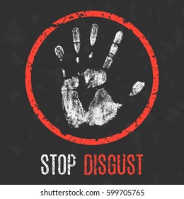 Vector illustration. Negative human states and emotions. Stop disgust.