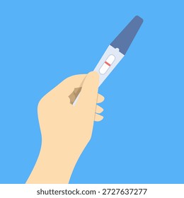 Ilustración vectorial de una prueba de embarazo negativa con una línea en la mano de una mujer. Concepto de planificación familiar, salud reproductiva y atención médica de la maternidad.