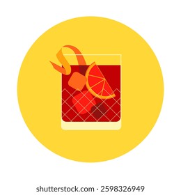 A vector illustration of a negroni cocktail in a glass, in a minimalist decorative style