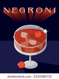 Ilustração vetorial. Negroni, coquetel. Cartaz, faixa, cartão-postal. Estilo retrô. Banner vertical.