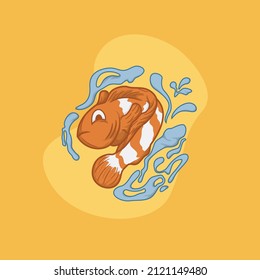Vector illustration nemo fish in water yellow background