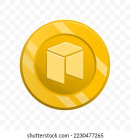 Vector illustration of Neo coin in gold color on transparent background (PNG).