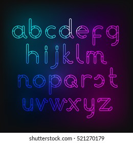 Vector illustration of neon alphabet Font. illuminated letters on dark background