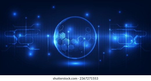 Vector illustration of neon blue digital planet represent to digital innovation and technology.Futuristic digital technology concept.