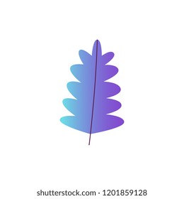 Vector illustration of neon blue gradient color plant leaf - fantasy element for natural design isolated on white background. Decorative floral object of tree or flower foliage.