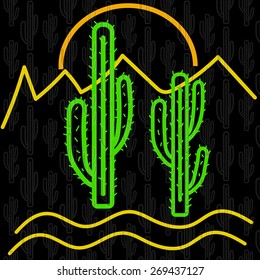 Vector Illustration Of Neon Cactus.