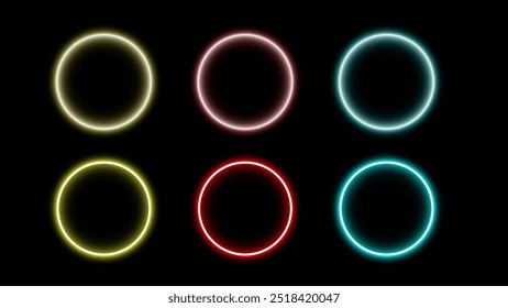 Ilustração vetorial de luz de círculo neon, quadro brilhante arredondado e elemento futurista colorido. vermelho, amarelo e linha de forma azul.