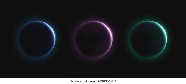 Vector illustration. Neon circle, planet light effect or eclipse.