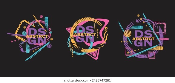 vector illustration neon colors creative modern. stylish graphics with elements of typography abstract shape. element for design business cards, invitations, gift cards, flyers and brochures