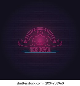 Vector illustration, neon devil esport icon logo. Games.