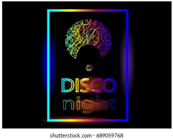 Vector illustration neon disco night with afro