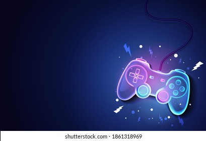 Vector Illustration Neon Future Game Pad Background.