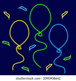 ilustración vectorial de bolas y cintas de neón brillante. banner de vacaciones