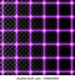 Vector illustration of neon grid, isolated on transparent background.