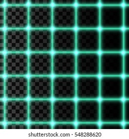 Vector illustration of neon grid, isolated on transparent background.