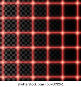 Vector illustration of neon grid, isolated on transparent background.