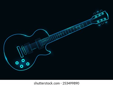 Vector illustration of a neon guitar