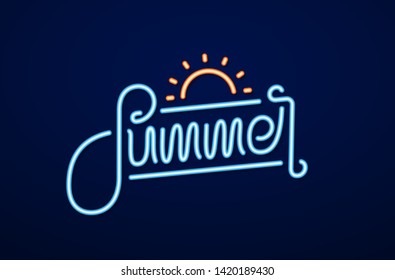 Vector illustration: Neon light 3d text of Summer with sun