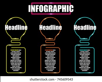 Vector illustration of neon light with light bulb and square use for infographic template.