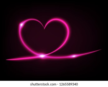 Vector illustration. Neon light heart icon on dark background. Design element for Valentine's Day.