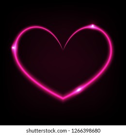 Vector illustration. Neon light heart icon on dark background. Design element for Valentine's Day.