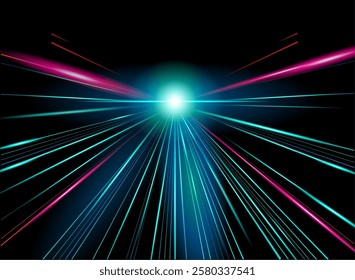 Vector illustration of neon light lines showing speed.
