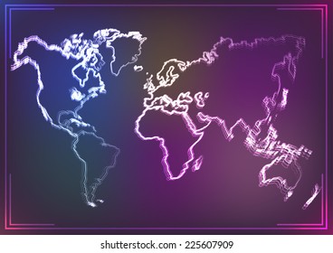 vector illustration of neon map of continents