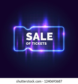 Vector illustration. Neon poster Sale of tickets. Modern graphics, Discounts on plane.