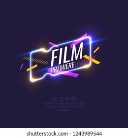 Vector illustration. Neon poster Sale of tickets. Modern graphics, Discounts on film.