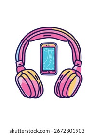 Ilustración vectorial de neón smartphone y auriculares inalámbricos