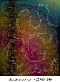 Vector illustration of neon spectrum glowing snake in the dark. Hand drawn with lines.