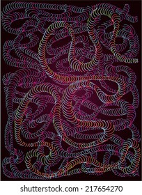 Vector illustration of neon spectrum glowing snake in the dark. Hand drawn with lines.