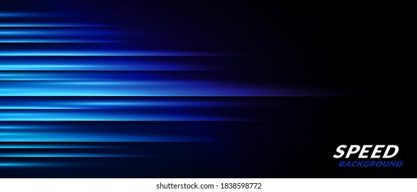 Vector Illustration Neon Speed Lines Background. Dark Blue Racing Concept.