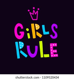 vector illustration, neon style hand lettering, girls rule