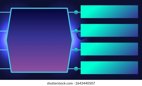 Vector illustration of a neon-themed game show interface with gradient colors and geometric shapes on a dark background