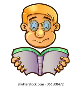 Vector Illustration Of Nerd Looking a Book