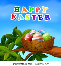 vector illustration of a nest with Easter eggs