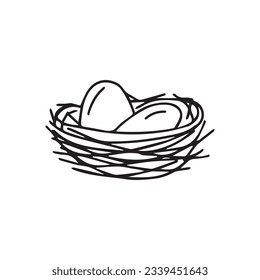 
vector illustration nest with eggs Hand drawn, doodle. Isolated on white background