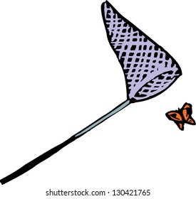 Vector illustration of net catching butterfly