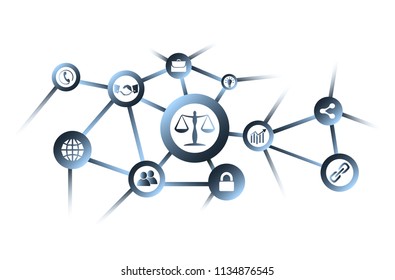 Vector illustration net of internet information buttons for interface (with globe, crypto currency, lock, communication, legal, share, call, idea buttons).